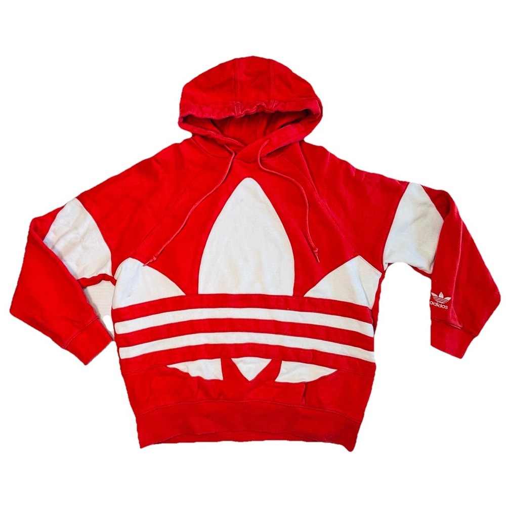 Adidas Originals Trefoil Hoodie Red White Oversized Logo Mens Small S